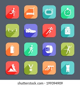 Running race sport activity icons set of exercises cross training flat  icons isolated vector illustration