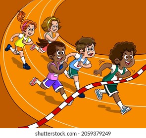 Running race. Vector illustration of students in a running competition.