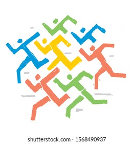 Running race,fitness runners, expressive symbol.
Colorful illustration of seven abstract stylized runners.Isolated on white background. Vector available.