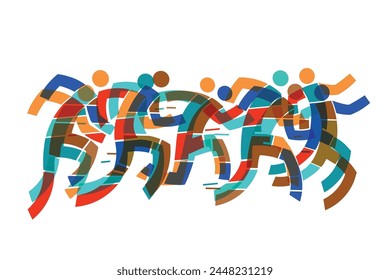 Running race,marathon, jogging.
 Dynamic Illustration of group of running racers. Isolated on white background. Vector available.	