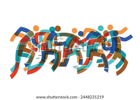 Running race,marathon, jogging.
 Dynamic Illustration of group of running racers. Isolated on white background. Vector available.	
