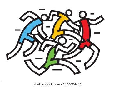 
Running racers abstract stylized. 
Colorful abstract stylized illustration of four runners.Isolated on white background. Vector available.