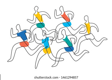 
Running racers, lineart style.
Colorful lineart illustration of soort runners.Isolated on white background. Vector available.