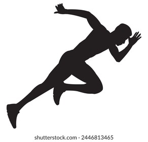 Running and Racing Character Silhouette Illustration. Sprinter muscular man fitness jogging workout wellness concept.