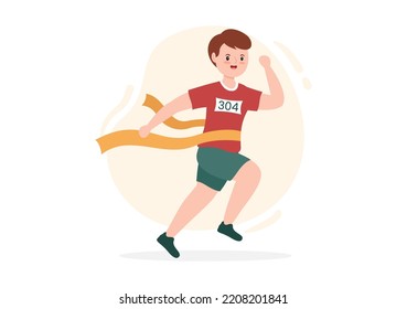 Running Racing Template Hand Drawn Cartoon Flat Illustration People Jogging for Long Distance Run Marathon Tournament Sport