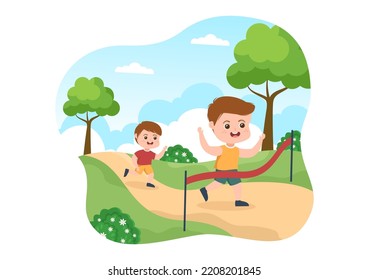 Running Racing Template Hand Drawn Cartoon Flat Illustration Cute Kids Jogging for Long Distance Run Marathon Tournament Sport