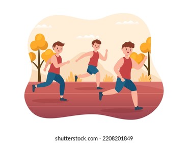Running Racing Template Hand Drawn Cartoon Flat Illustration People Jogging for Long Distance Run Marathon Tournament Sport