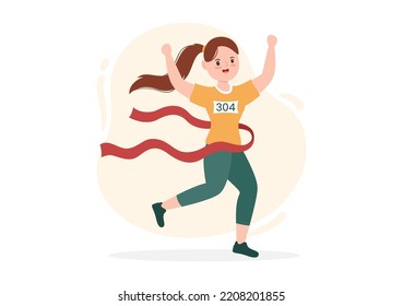 Running Racing Template Hand Drawn Cartoon Flat Illustration People Jogging for Long Distance Run Marathon Tournament Sport