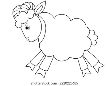 Carrera, animal de granja - imagen lineal vectorial para colorear. Esquema. Oveja, cordero - imagen para libro de coloreado