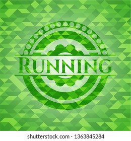 Running realistic green mosaic emblem