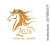 Running red fire horse symbol of new year 2026 according to Asian Chinese calendar. greeting card or banner. vector illustration