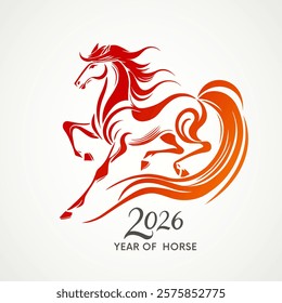 Running red fire horse symbol of new year 2026 according to Asian Chinese calendar. greeting card or banner. vector illustration