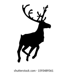 Running reindeer or caribou  icon. Silhouette of Santa Claus's reindeer. Vector Illustration