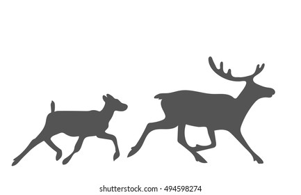 Running reindeers family silhouette Vector illustration