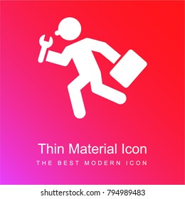 Running repair man with wrench and kit red and pink gradient material white icon minimal design