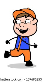 Running - Retro Cartoon Carpenter Worker Vector Illustration﻿