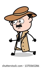 Running - Retro Cartoon Police Agent Detective Vector Illustration