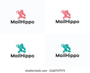 Running Rhino Cartoon Holding Mail Logo