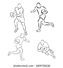 Running rugby player, abstract black vector silhouette, Rugby player, vector sketch illustration