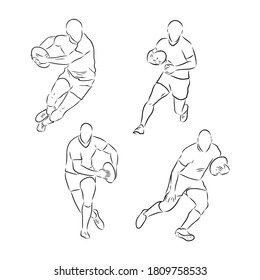 Running rugby player, abstract black vector silhouette, Rugby player, vector sketch illustration