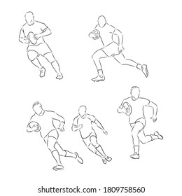 Running rugby player, abstract black vector silhouette, Rugby player, vector sketch illustration