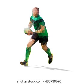 Running rugby player, abstract vector geometric illustration. Ball game, team sport