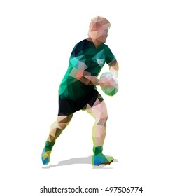 Running rugby player, abstract vector geometric illustration. Ball game, team sport