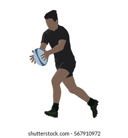 Running rugby player with ball, abstract vector silhouette