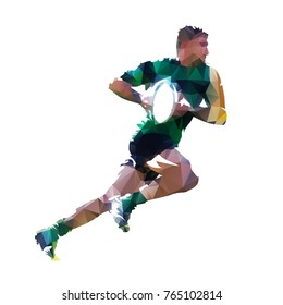 Running rugby player with ball, abstract low poly isolated vector illustration