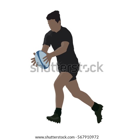Running rugby player with ball, abstract vector silhouette