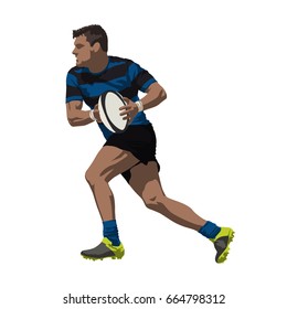 Running Rugby Player With Ball In His Hands, Vector Illustration