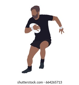 Running rugby player with ball, isolated vector illustration