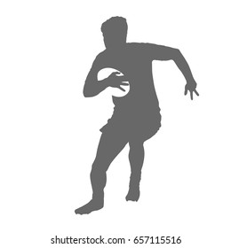 Running rugby player with ball, vector silhouette