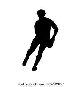 Running rugby player catching ball, vector silhouette