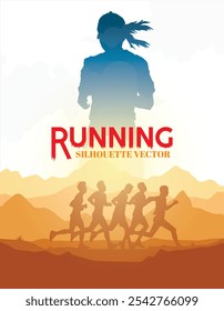 Correr, correr, correr silueta, corredor silueta, deporte, ilustración, Vector, trail running, maratón.