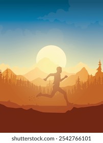 Correr, correr, correr silueta, corredor silueta, deporte, ilustración, Vector, trail running, maratón.