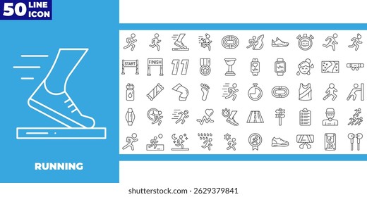 running or runners line icons collection