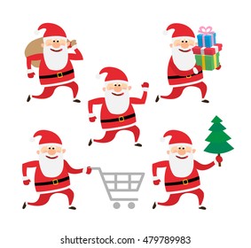 running santa claus set on white background