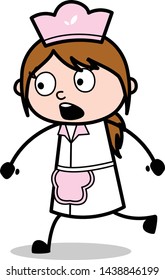 Running in Scare - Retro Cartoon Waitress Female Chef Vector Illustration