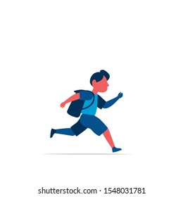 Running schoolboy with backpack. Vector illustration isolated on white background 