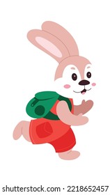 Running schoolboy rabbit character illustration