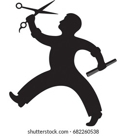 Running with Scissors - Barber carrying scissors and comb silhouette