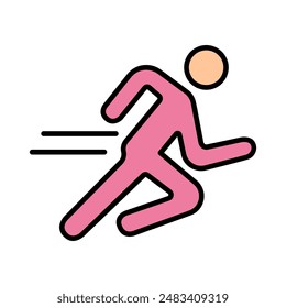 Running set icon. Person running, fast movement, physical exercise, fitness, athlete, jogging, sports activity, health, cardio workout, dynamic motion.