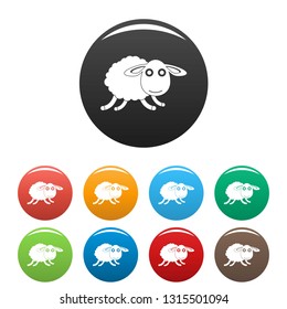 Running sheep icons set 9 color vector isolated on white for any design