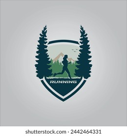 Running shield logo design vector graphic of illustration with background 