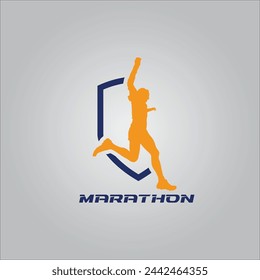 Running shield logo design vector graphic of illustration with background 