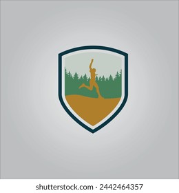 Running shield logo design vector graphic of illustration with background 