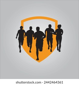 Running shield logo design vector graphic of illustration with background 