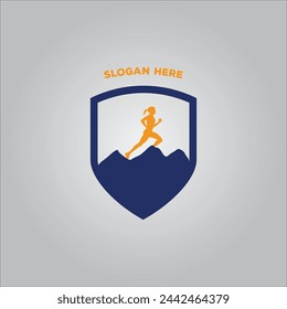 Running shield logo design vector graphic of illustration with background 