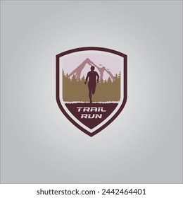 Running shield logo design vector graphic of illustration with background 